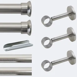 Boulet Kit de tringle à rideaux Nickel Mat 300cm Diam.28mm Embout Chapeau - Fixation Mur -* Kit De Barre De Rideau