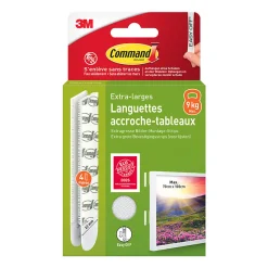 3M Command Languette adhésive accroche tableau blanc XL , 4 paires* Fixation Décoration Murale