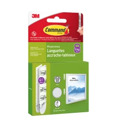 3M Command Languette adhésive accroche-tableaux moyennes max 5kg - 4 paires* Fixation Décoration Murale