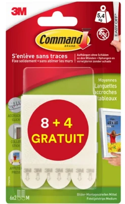 3M Command Languette adhésive Accroches Tableaux Command, 12 pièces* Fixation Décoration Murale