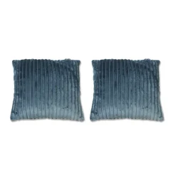 Meubletmoi Lot 2 coussins carrés 40 cm bleu en velours côtelé doux - BOREAL* Coussin Pour Canapé|Coussin