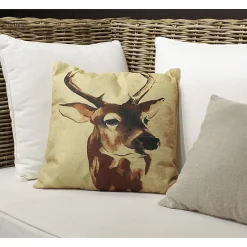 Best Meubletmoi Lot 2 coussins carrés 40 cm en tissu beige imprimé - CERF