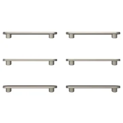 Discount GoodHome Lot 6 poignées de meuble arrondi Minzh aluminium effet nickel satin gris l.121mm x l.25mm x H. 16mm entraxe 96mm