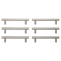 Best GoodHome Lot 6 poignées de meuble en T Dizel acier effet nickel satin gris l.168mm x l.12mm x H. 35mm entraxe 128mm