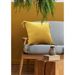 Meubletmoi Lot de 2 coussins 40x40 double gaze de coton jaune avec pompons - PEPA* Coussin Pour Canapé|Coussin