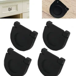 Best Deko Lot de 4 poignées invisibles pour tiroirs et portes (noir, 3,5 x 3,4 cm)