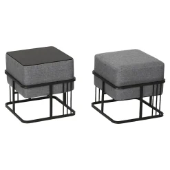 Outlet [En.Casa] Lot de 2 poufs empilables Tas multifonctionnel carré gris foncé en.casa