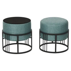 [En.Casa] Lot de 2 poufs empilables Tas multifonctionnel rond vert en.casa* Pouf Et Poire