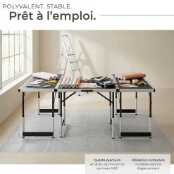 Tectake Lot de 3 tables à tapisser en aluminium noir* Outils Du Tapissier