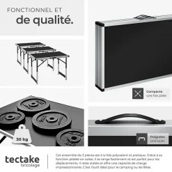 Tectake Lot de 3 tables à tapisser en aluminium noir* Outils Du Tapissier