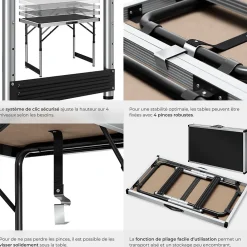 Tectake Lot de 3 tables à tapisser en aluminium noir* Outils Du Tapissier