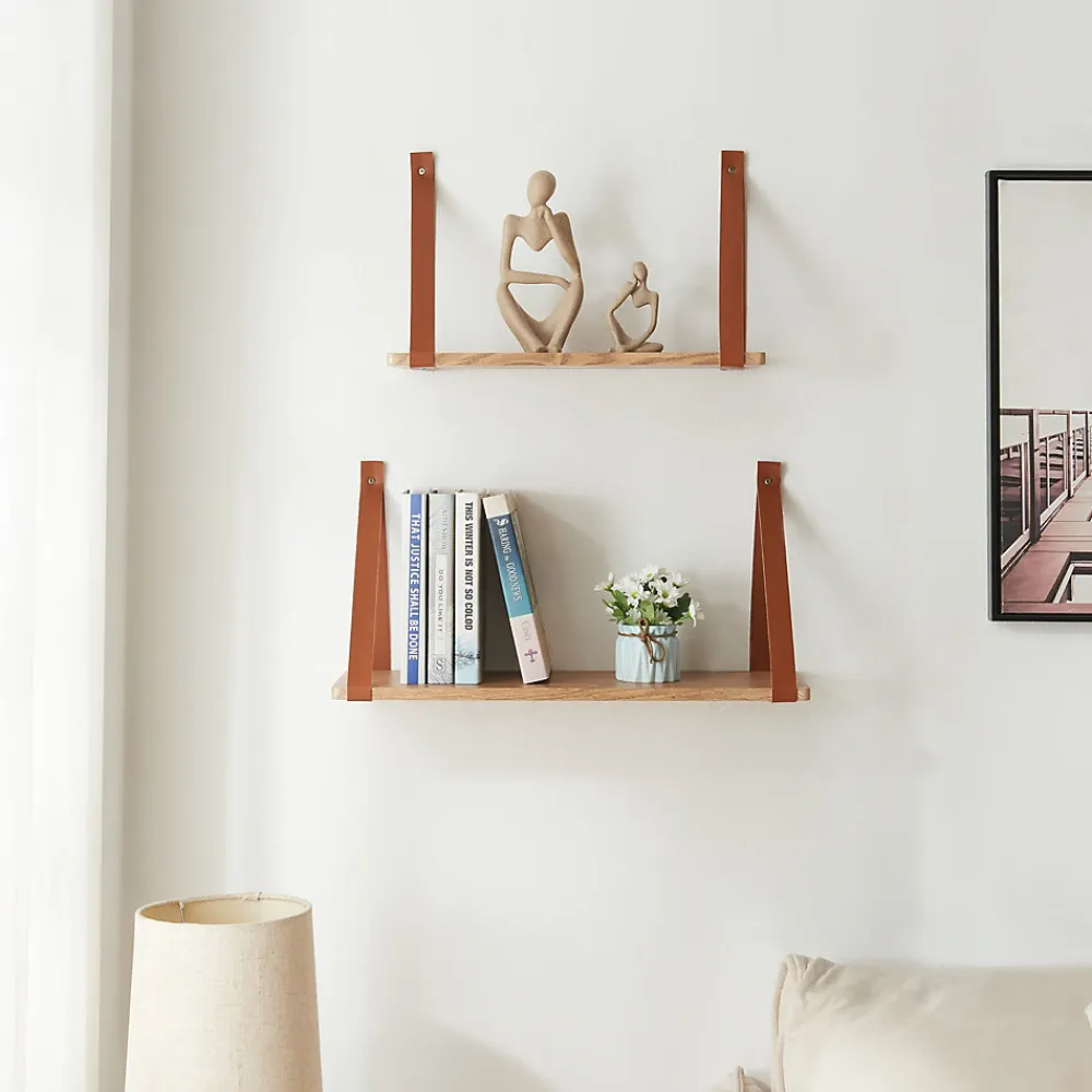 [En.Casa] Lot de 2 étagères murales Utsira de tailles différentes marron effet chêne en.casa* Etagère Murale