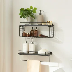 [En.Casa] Lot de 2 étagères murales Vik pour salle de bain noir en.casa* Etagère Murale