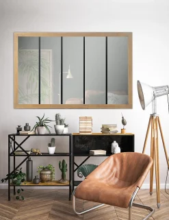 Clearance Emdedesign Miroir atelier 5 bandes bois et métal L.140 x l.90 cm