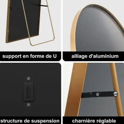 ProximaX Miroir autoportant arqué 164x54 cm, utilisable au sol ou mural, Grand miroir en pied, Doré* Miroir|Miroir