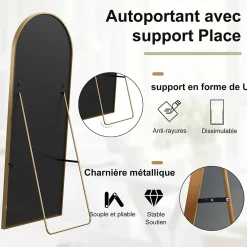 ProximaX Miroir autoportant arqué 164x54 cm, utilisable au sol ou mural, Grand miroir en pied, Doré* Miroir|Miroir