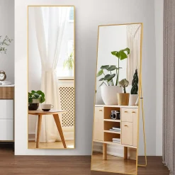Discount ProximaX Miroir autoportant rectangulaire 173x63 cm, grand miroir sur pied, pose au sol ou fixation murale, Doré