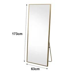 Discount ProximaX Miroir autoportant rectangulaire 173x63 cm, grand miroir sur pied, pose au sol ou fixation murale, Doré