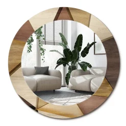 Wallfluent Miroir Cercle Ovale Motif Décoratif fi80 cm Bois Géométrique 3D Salle de Bain Scandinave