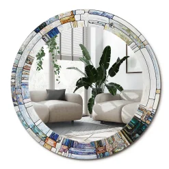 Wallfluent Miroir Cercle Ovale Motif Décoratif fi60 cm Vitrail Salle de Bain Scandinave