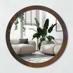 Wallfluent Miroir Cercle Ovale Motif XXL fi100 cm Métallique Rustique Salle de Bain Scandinave* Miroir|Miroir