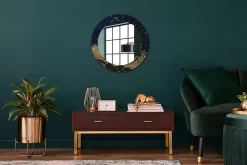 Outlet Tulup Miroir Circulaire avec Cadre Imprimé Décoratif 60 cm - 46 cm Marbre Bleu