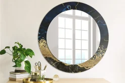 Outlet Tulup Miroir Circulaire avec Cadre Imprimé Décoratif 60 cm - 46 cm Marbre Bleu