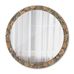 Hot Tulup Miroir Circulaire avec Cadre Imprimé Décoratif 100 cm - 86 cm Fleurs Rétro