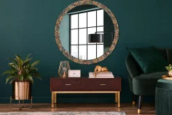 Hot Tulup Miroir Circulaire avec Cadre Imprimé Décoratif 100 cm - 86 cm Fleurs Rétro