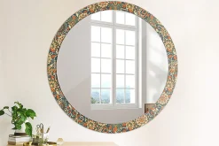 Hot Tulup Miroir Circulaire avec Cadre Imprimé Décoratif 100 cm - 86 cm Fleurs Rétro