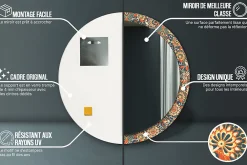 Hot Tulup Miroir Circulaire avec Cadre Imprimé Décoratif 100 cm - 86 cm Fleurs Rétro