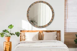 Hot Tulup Miroir Circulaire avec Cadre Imprimé Décoratif 100 cm - 86 cm Fleurs Rétro