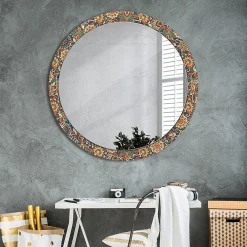 Hot Tulup Miroir Circulaire avec Cadre Imprimé Décoratif 100 cm - 86 cm Fleurs Rétro