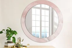 Online Tulup Miroir Circulaire avec Cadre Imprimé Décoratif 70 cm - 56 cm Pierre Rose