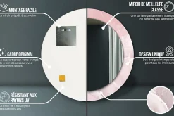 Online Tulup Miroir Circulaire avec Cadre Imprimé Décoratif 70 cm - 56 cm Pierre Rose
