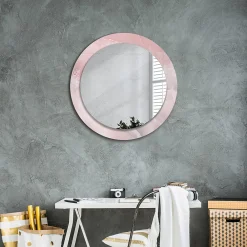 Online Tulup Miroir Circulaire avec Cadre Imprimé Décoratif 70 cm - 56 cm Pierre Rose