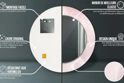 Discount Tulup Miroir Circulaire avec Cadre Imprimé Décoratif 50 cm - 36 cm Pierre Rose