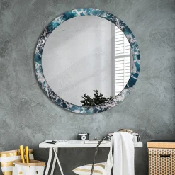 Tulup Miroir Circulaire avec Cadre Imprimé Décoratif 100 cm - 86 cm Mer Agitée