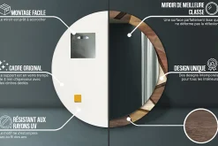 Tulup Miroir Circulaire avec Cadre Imprimé Décoratif 100 cm - 86 cm Bois Géométrique 3d* Miroir|Miroir