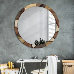 Tulup Miroir Circulaire avec Cadre Imprimé Décoratif 100 cm - 86 cm Bois Géométrique 3d* Miroir|Miroir