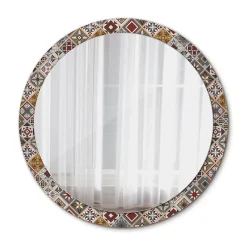 Clearance Tulup Miroir Circulaire avec Cadre Imprimé Décoratif 100 cm - 86 cm Motif Turc