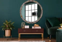 Clearance Tulup Miroir Circulaire avec Cadre Imprimé Décoratif 100 cm - 86 cm Motif Turc