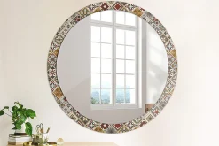 Clearance Tulup Miroir Circulaire avec Cadre Imprimé Décoratif 100 cm - 86 cm Motif Turc