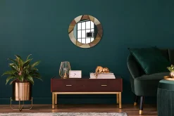 Clearance Tulup Miroir Circulaire avec Cadre Imprimé Décoratif 50 cm - 36 cm Bois Géométrique 3d