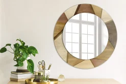 Clearance Tulup Miroir Circulaire avec Cadre Imprimé Décoratif 50 cm - 36 cm Bois Géométrique 3d