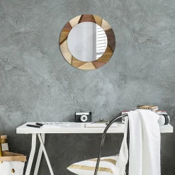 Clearance Tulup Miroir Circulaire avec Cadre Imprimé Décoratif 50 cm - 36 cm Bois Géométrique 3d