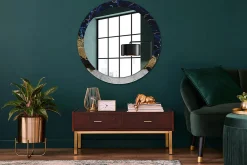 Tulup Miroir Circulaire avec Cadre Imprimé Décoratif 90 cm - 76 cm Marbre Bleu* Miroir|Miroir