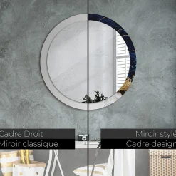 Tulup Miroir Circulaire avec Cadre Imprimé Décoratif 90 cm - 76 cm Marbre Bleu* Miroir|Miroir