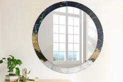 Tulup Miroir Circulaire avec Cadre Imprimé Décoratif 90 cm - 76 cm Marbre Bleu* Miroir|Miroir