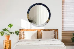 Tulup Miroir Circulaire avec Cadre Imprimé Décoratif 90 cm - 76 cm Marbre Bleu* Miroir|Miroir